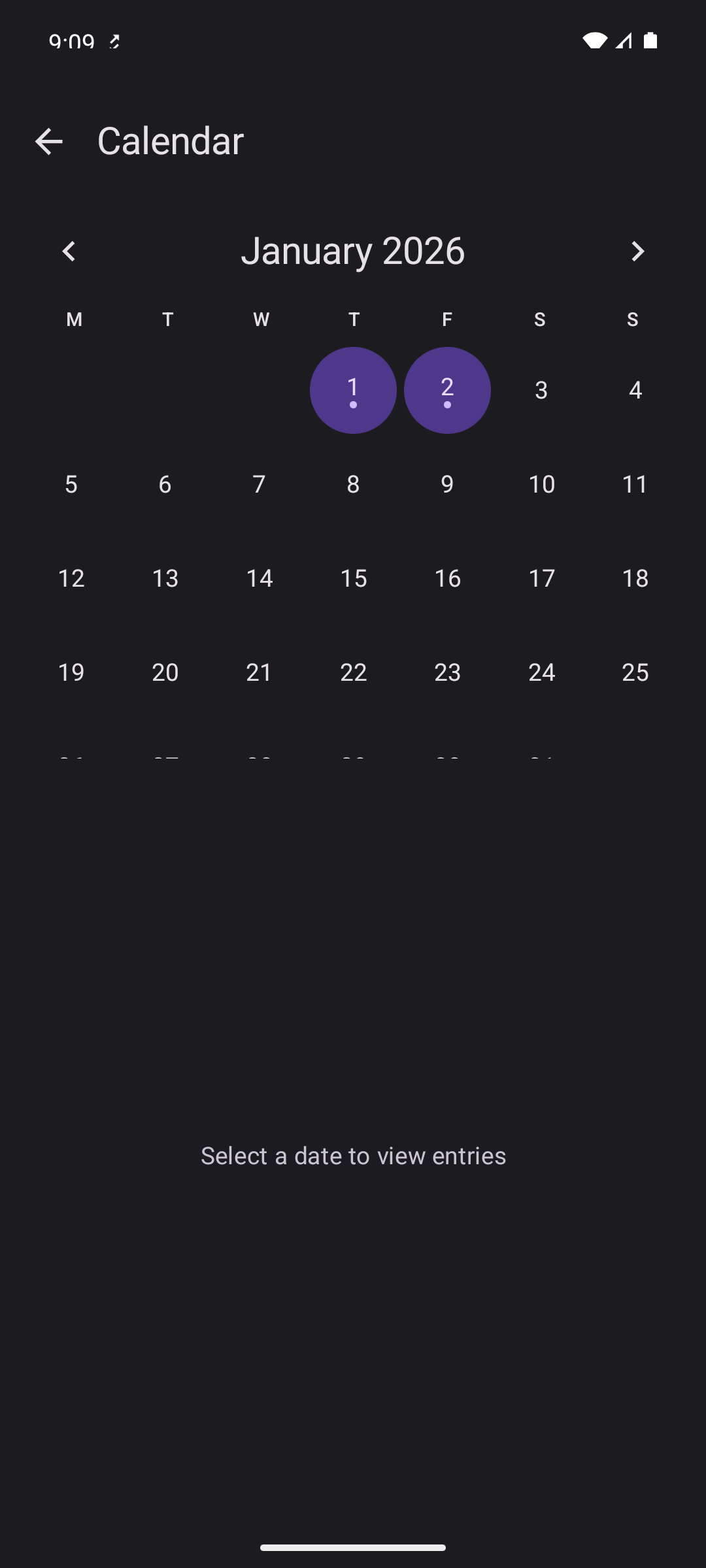 NoteItUP calendar view showing entries by date